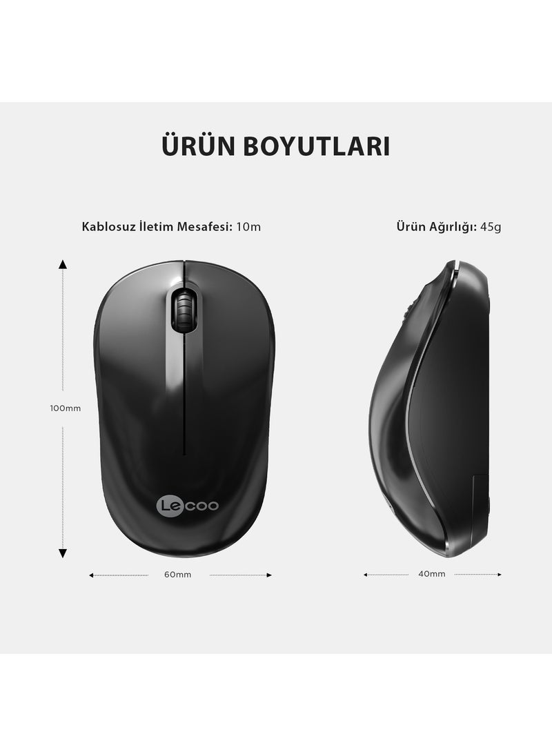 lecoo - WS206 Wireless 1200DPI 3-Button Optical Mouse Black - Image 1