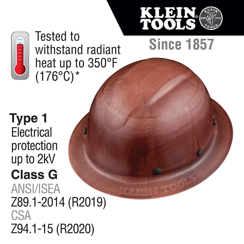 Klein Tools 60452 Hard Hat, Full Brim, Class G KONSTRUCT Series Hard Hat, Sweat-Wicking Sweatband, Top Pad, Brown - Image 2