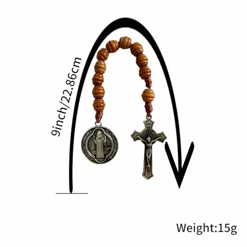 Bovemee Saint Benedict Medal Prayer Pocket Rosary Catholic Brown Wood Beads with Medalla de san benitol and Crucifix, 9 Inch (Antique Silver) - Image 5