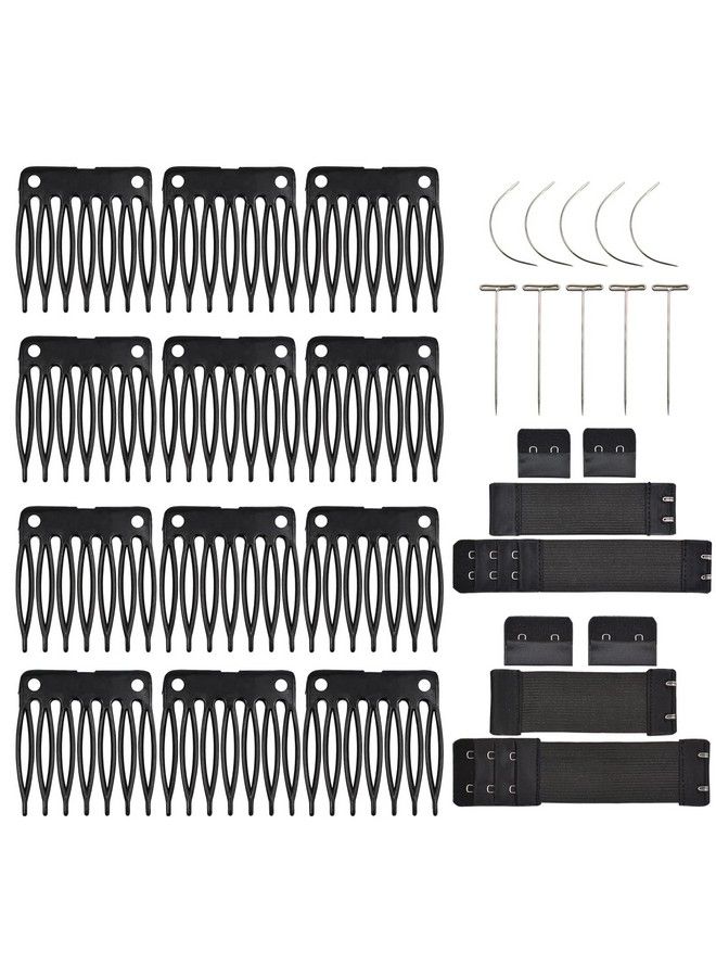 YTBYT 50 Pcs Hair Combs Plastic Clips 7Teeth Wig Combs With 2 Pcs Black Elastic Band 5 Pcs T Pins And 5 Pcs C Curve Needles Sewing - Image 1