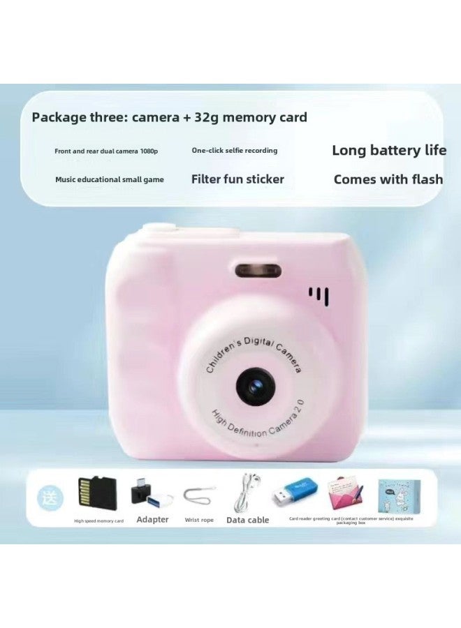 Camera HD Double Camera Cute Digital Campus Student Party Photo Camera Can Take Photos And Pass Mobile Phone Color Shooting-Body Color:Hd Dual Camera Rouge Powder  - 32g Memory Card* - Image 1