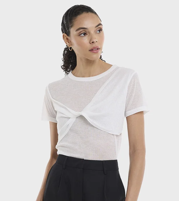 بي سي بي جي BCBG Crew Neck T-Shirt With Twisted Detail