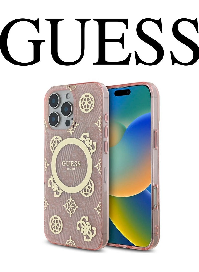 Back cover for iPhone 16 Pro Max case, supports MagSafe wireless charging, with original logo and approved design from the global brand Guess. From CG Mobile. Pink. - Image 2