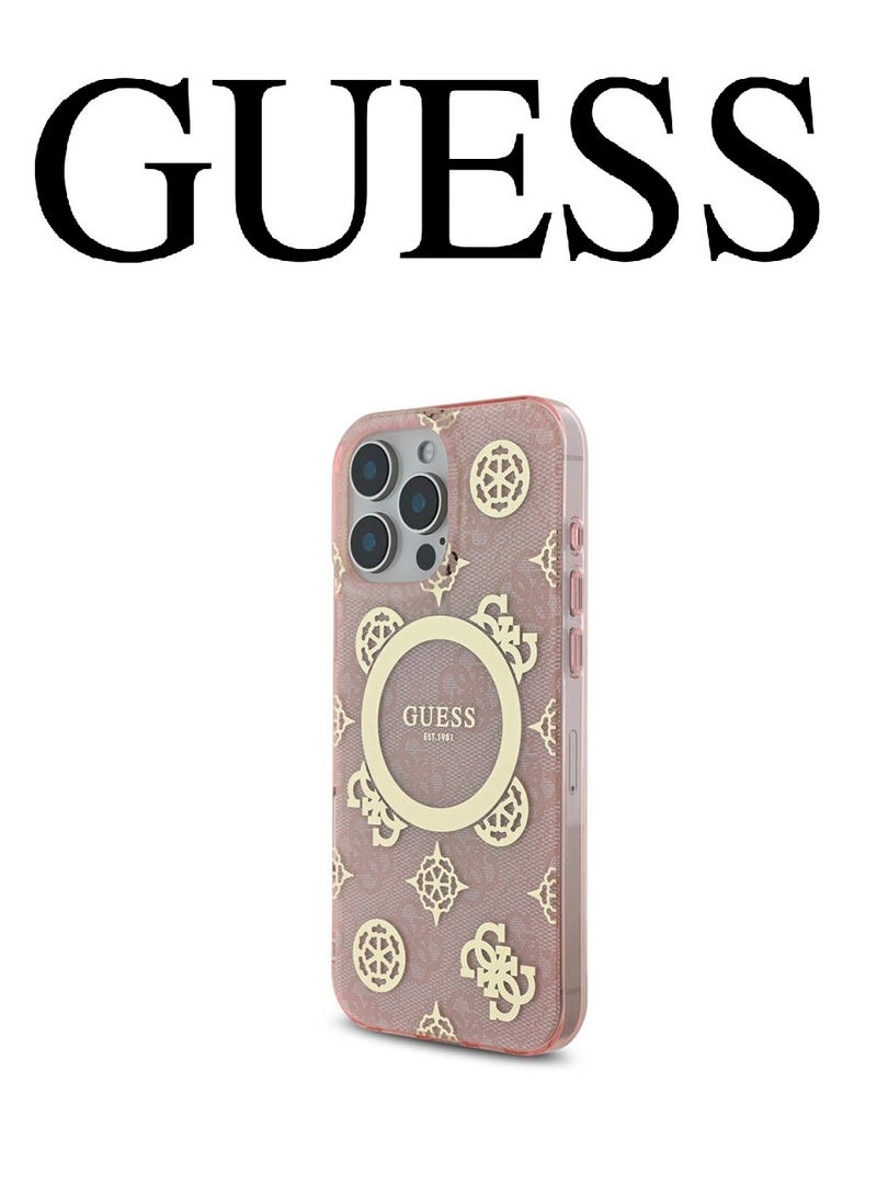 Back cover for iPhone 16 Pro Max case, supports MagSafe wireless charging, with original logo and approved design from the global brand Guess. From CG Mobile. Pink. - Image 5