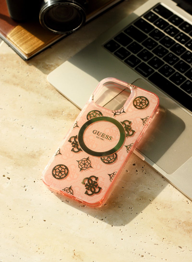 Back cover for iPhone 16 Pro Max case, supports MagSafe wireless charging, with original logo and approved design from the global brand Guess. From CG Mobile. Pink. - Image 3