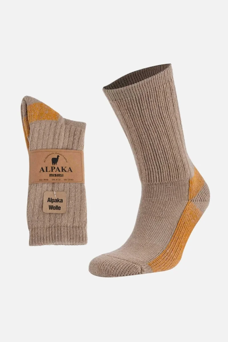 Mısırlı Egyptian Unisex Alpaca Wool Towel Winter Beige/orange Socket Socks - M 6005-BO