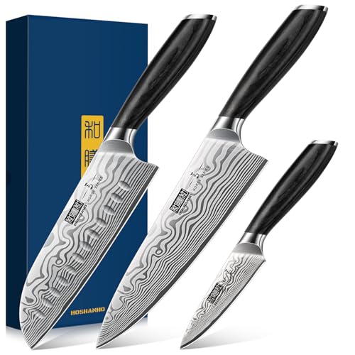 HOSHANHO 3 Pieces Knife Set, Professional High Carbon Powder Steel Kitchen Knife Set, Ultra Sharp Knives Set for Kitchen with Elegant Gift Box - Image 1