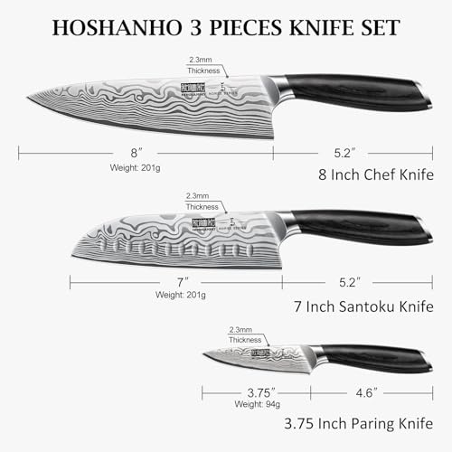 HOSHANHO 3 Pieces Knife Set, Professional High Carbon Powder Steel Kitchen Knife Set, Ultra Sharp Knives Set for Kitchen with Elegant Gift Box - Image 2