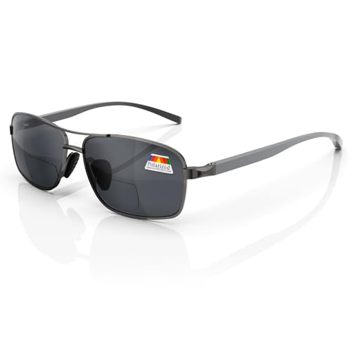 LianSan Retro Polarized Bifocal Sunglasses for Men WomenMetal Frame Top Clear Sun Readers with UV Protection Anti GlareGunmetal250x - Image 1
