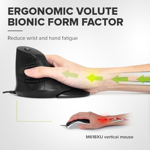DELUX Wired Ergonomic Vertical Mouse, Vertical Mouse for Medium Hands, Removable Wrist Rest, Silent Click Ergo Mouse, Up to 4200 DPI, 6 Programmable Buttons, Compatible with Laptop/PC (M618XU-Black) - Image 2
