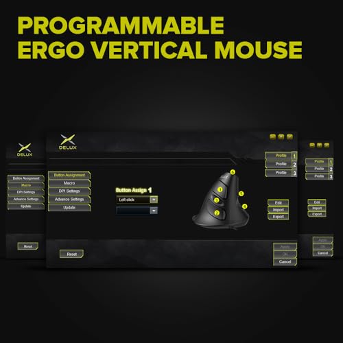 DELUX Wired Ergonomic Vertical Mouse, Vertical Mouse for Medium Hands, Removable Wrist Rest, Silent Click Ergo Mouse, Up to 4200 DPI, 6 Programmable Buttons, Compatible with Laptop/PC (M618XU-Black) - Image 4