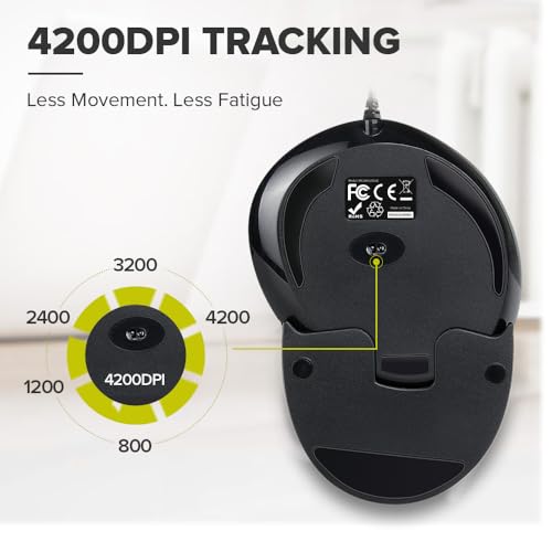 DELUX Wired Ergonomic Vertical Mouse, Vertical Mouse for Medium Hands, Removable Wrist Rest, Silent Click Ergo Mouse, Up to 4200 DPI, 6 Programmable Buttons, Compatible with Laptop/PC (M618XU-Black) - Image 3
