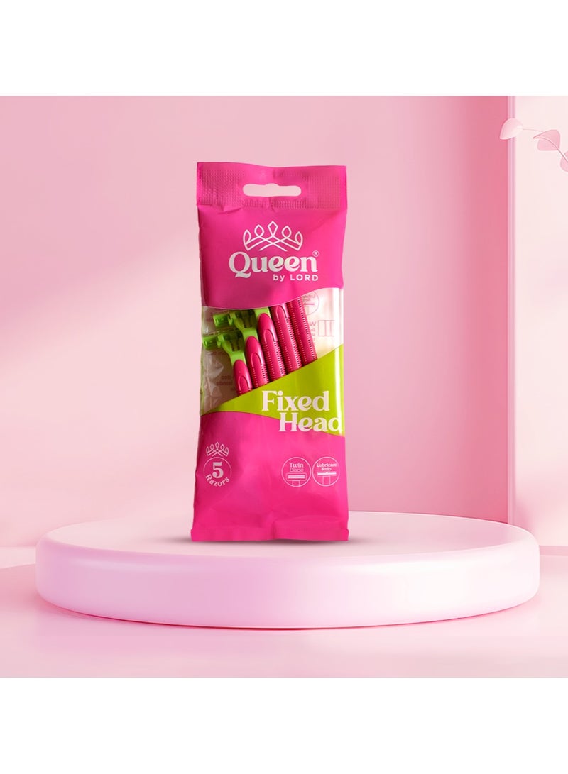 Queen By Lord Twin Blade Disposable Fixed Razors – Pack of 5 - Image 2