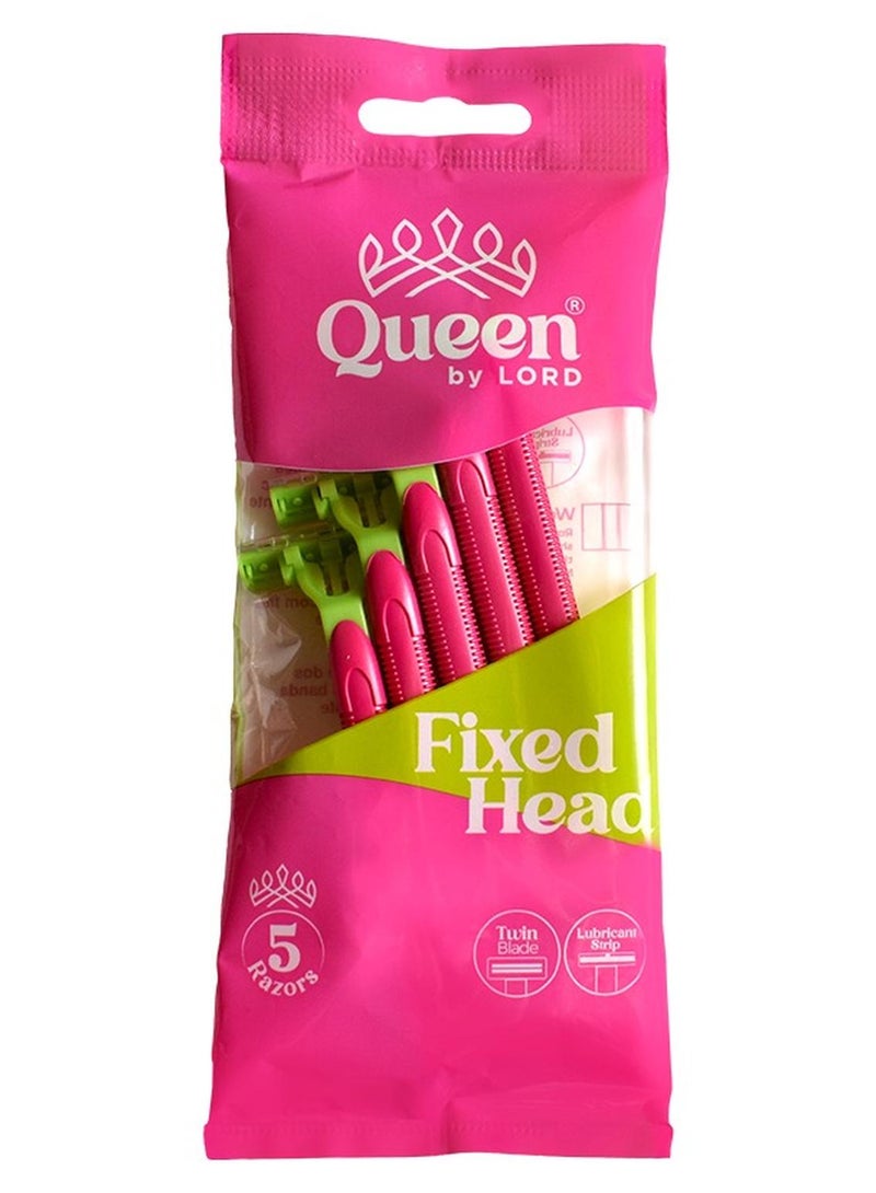 Queen By Lord Twin Blade Disposable Fixed Razors – Pack of 5 - Image 1