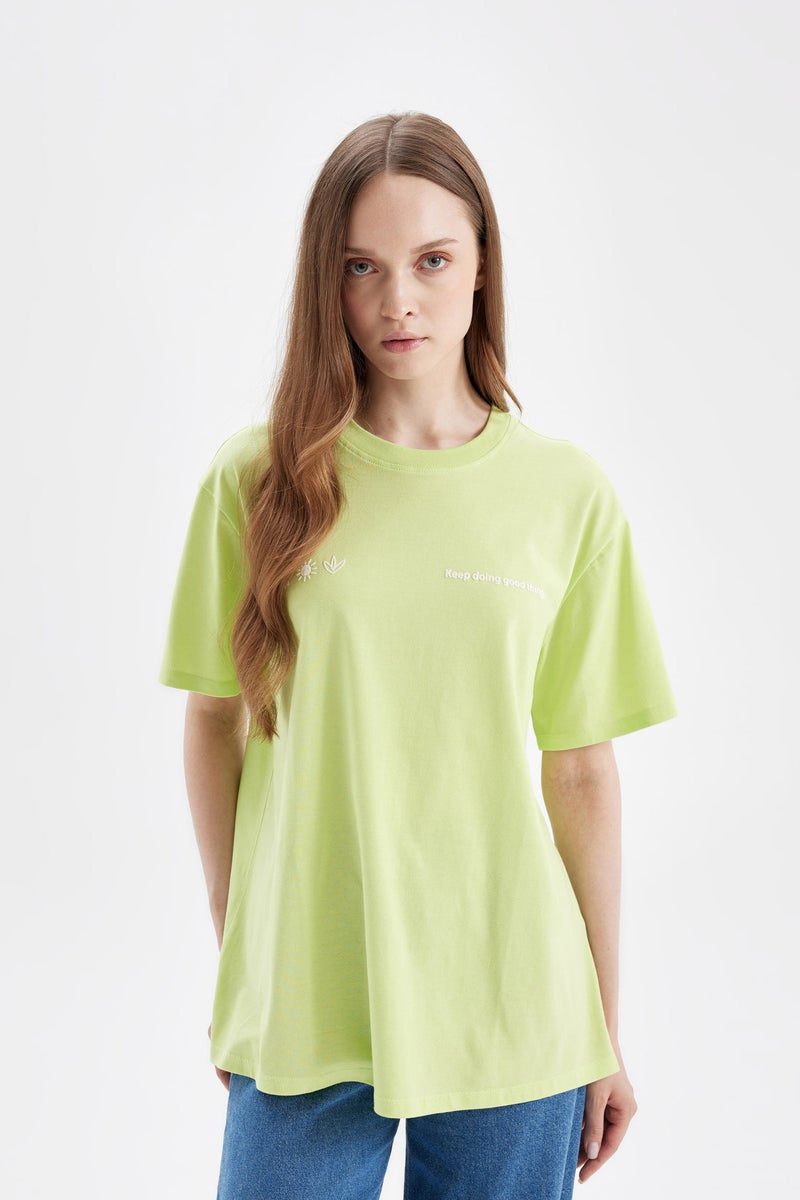 DeFacto Woman Regular Fit Crew Neck Printed Short Sleeve Tunic - Image 1