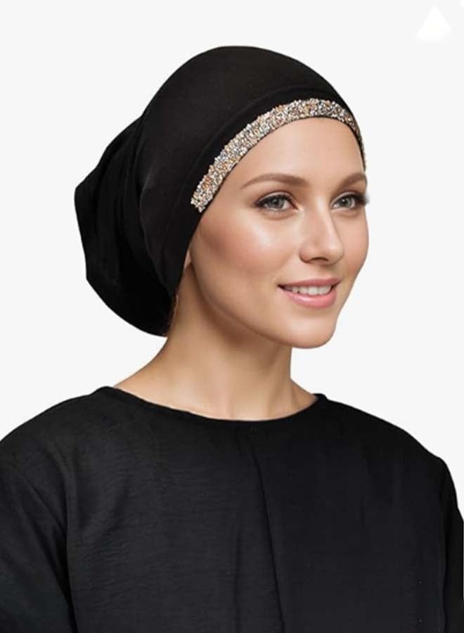 2PCS Inner Hijab Cap Muslim Adjustable Undercap with Rhinestone Hijabs Essential Soft Turban Head Wrap for Lady  - Image 2