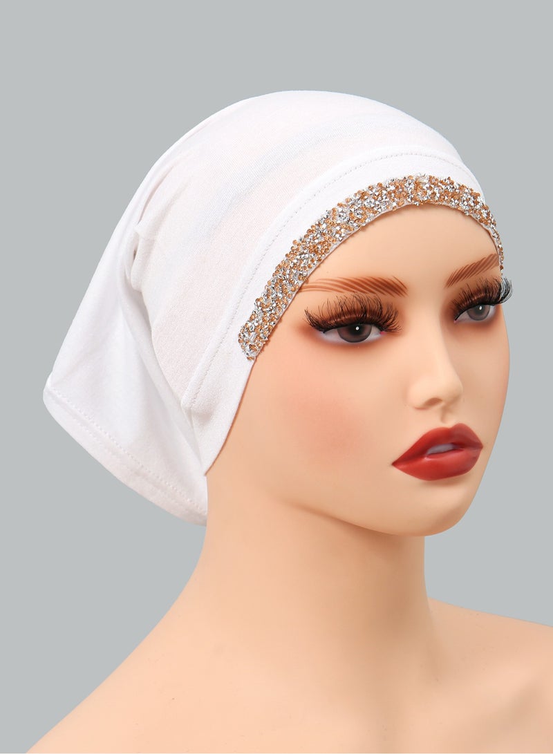 2PCS Inner Hijab Cap Muslim Adjustable Undercap with Rhinestone Hijabs Essential Soft Turban Head Wrap for Lady  - Image 5