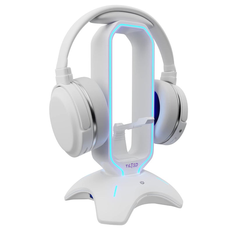 Tilted Nation Gaming Headphone Stand | RGB Headset Stand White | Headset Holder for Desk with Mouse Bungee and USB Hub | The Ultimate Gaming Accessories for Gamers for PS5, Xbox, PC - White - Image 1