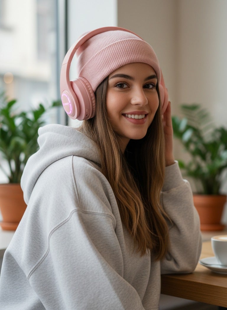 Start Stereo Wireless Over-Ear ST-A50 Headphone Headset With Mic Support Tf Card - Pink - Image 2