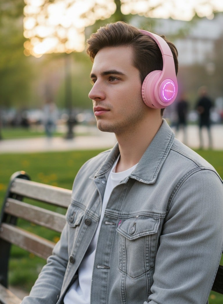 Start Stereo Wireless Over-Ear ST-A50 Headphone Headset With Mic Support Tf Card - Pink - Image 3