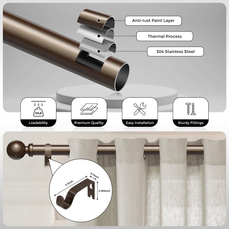 Wolistsa Bronze Curtain Rod, 1 Inch Adjustable Heavy Duty Curtain Rods for Windows 48 to 84 Inch, Decorative Modern Window Treatment Rods, Telescopic Splicing Metal Drapery Pole, Easy Installation - Image 5