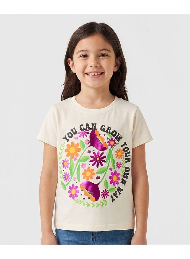Pine Kids Pine Kids 100% Cotton Knit Half Sleeves Floral Printed T-Shirt - White