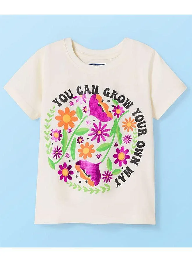 Pine Kids Pine Kids 100% Cotton Knit Half Sleeves Floral Printed T-Shirt - White
