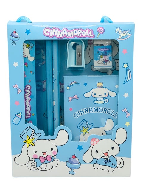 Cinnamoroll-Themed Kids Stationery Set – 2 Pencils, 1 Notepad, 1 Sharpener, 1 Eraser & Foldable 15cm Ruler – Blue Writing and Drawing Kit