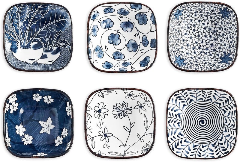 Swuut Ceramic 3oz Square Dipping Bowl SetBlue and White Soy Sauce Dish Set of 633 inch Small Bowls for Ketchup Condiments Stackable Side Dish BBQ Ramekins Oven Safe - Image 1