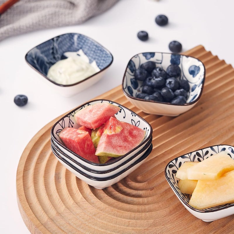 Swuut Ceramic 3oz Square Dipping Bowl SetBlue and White Soy Sauce Dish Set of 633 inch Small Bowls for Ketchup Condiments Stackable Side Dish BBQ Ramekins Oven Safe - Image 5