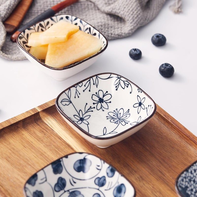Swuut Ceramic 3oz Square Dipping Bowl SetBlue and White Soy Sauce Dish Set of 633 inch Small Bowls for Ketchup Condiments Stackable Side Dish BBQ Ramekins Oven Safe - Image 4