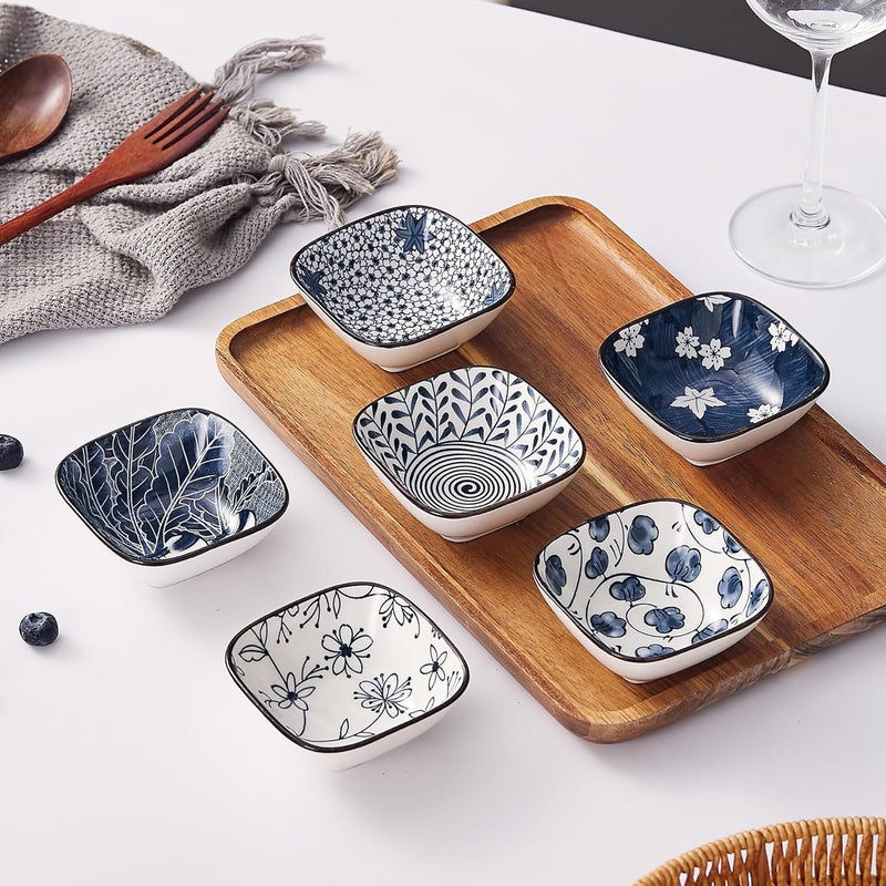 Swuut Ceramic 3oz Square Dipping Bowl SetBlue and White Soy Sauce Dish Set of 633 inch Small Bowls for Ketchup Condiments Stackable Side Dish BBQ Ramekins Oven Safe - Image 3