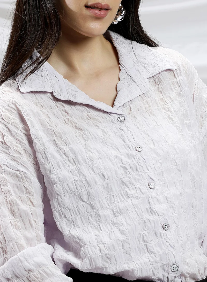 PINACOLADA  Women's Lilac Bubble-Tactile Relaxed Shirt For Casual Wear | Spread Collar | Long Cuffed Sleeves | Button Closure | Shirt Crafted With Comfort Fit For Everyday Wear for Women | Best Price UAE