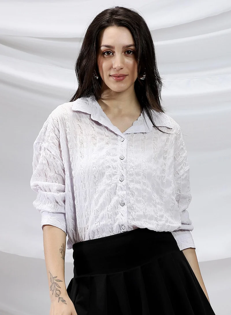 بينيا كولادا Women's Lilac Bubble-Tactile Relaxed Shirt For Casual Wear | Spread Collar | Long Cuffed Sleeves | Button Closure | Shirt Crafted With Comfort Fit For Everyday Wear