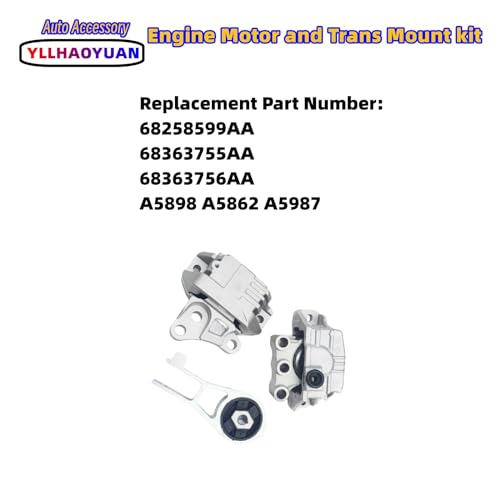 Yllhaoyuan Engine Motor Mount Set 3Pcs Compatible with 2015-2019 2020 Je-ep Renegade 2016 2017 2018 F-iat 500X 2.4L L4 2017-2020 Compass 2015-2020 Ram Promaster City 68363756AA 68258599AA 68363755AA - Image 3