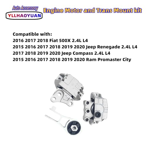 Yllhaoyuan Engine Motor Mount Set 3Pcs Compatible with 2015-2019 2020 Je-ep Renegade 2016 2017 2018 F-iat 500X 2.4L L4 2017-2020 Compass 2015-2020 Ram Promaster City 68363756AA 68258599AA 68363755AA - Image 2