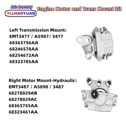 Yllhaoyuan Engine Motor Mount Set 3Pcs Compatible with 2015-2019 2020 Je-ep Renegade 2016 2017 2018 F-iat 500X 2.4L L4 2017-2020 Compass 2015-2020 Ram Promaster City 68363756AA 68258599AA 68363755AA - Image 4