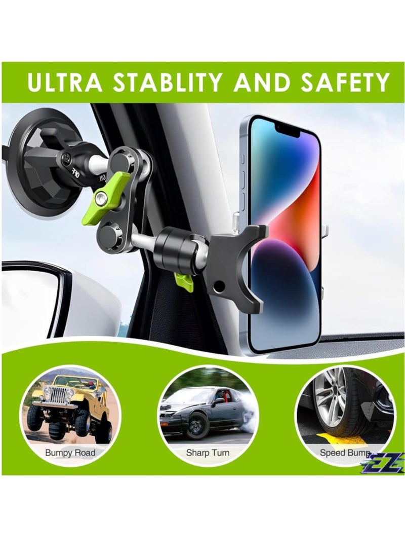 ELTRAZONE "Suction Cup Car Phone Holder Mount – 360° Rotating, Universal Ball Head Arm, Multifunctional Adjustable for Car Window & Windshield, Compatible with iPhone & Samsung" - Image 2