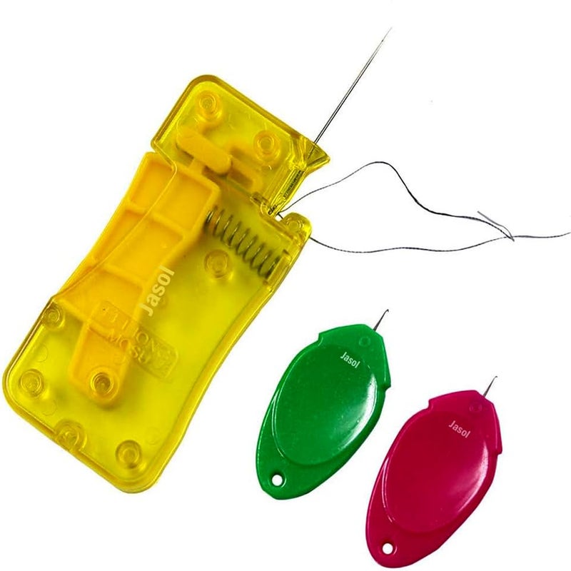Jasol Automatic Sewing Needle Threader With 2 Pcs Plastic Needle Threader Easy Needle Threader Tool Sewing Accessories, Yellow & Red - Image 1
