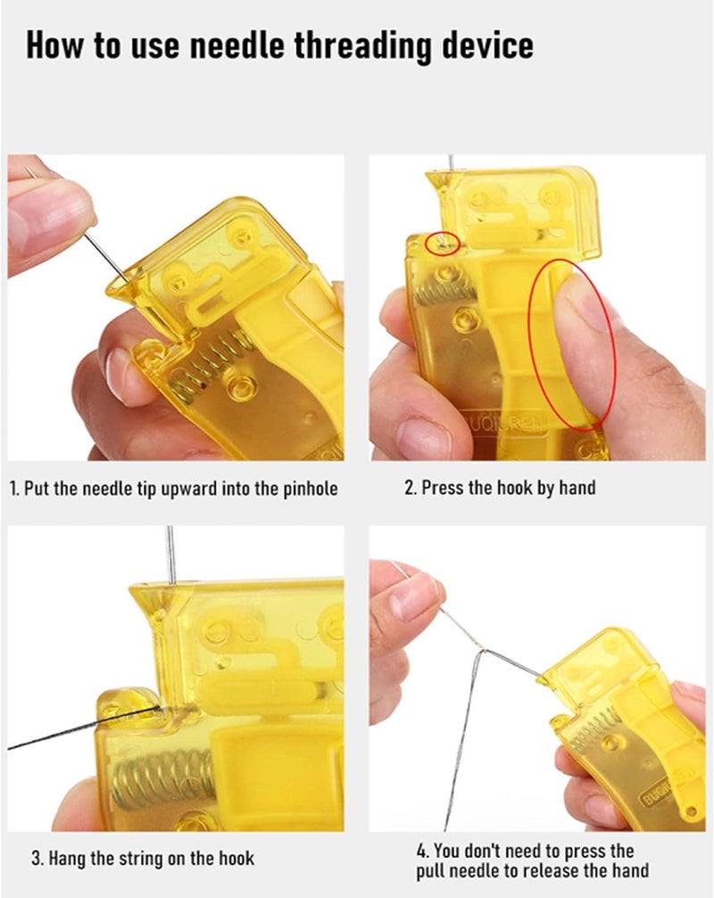 Jasol Automatic Sewing Needle Threader With 2 Pcs Plastic Needle Threader Easy Needle Threader Tool Sewing Accessories, Yellow & Red - Image 2