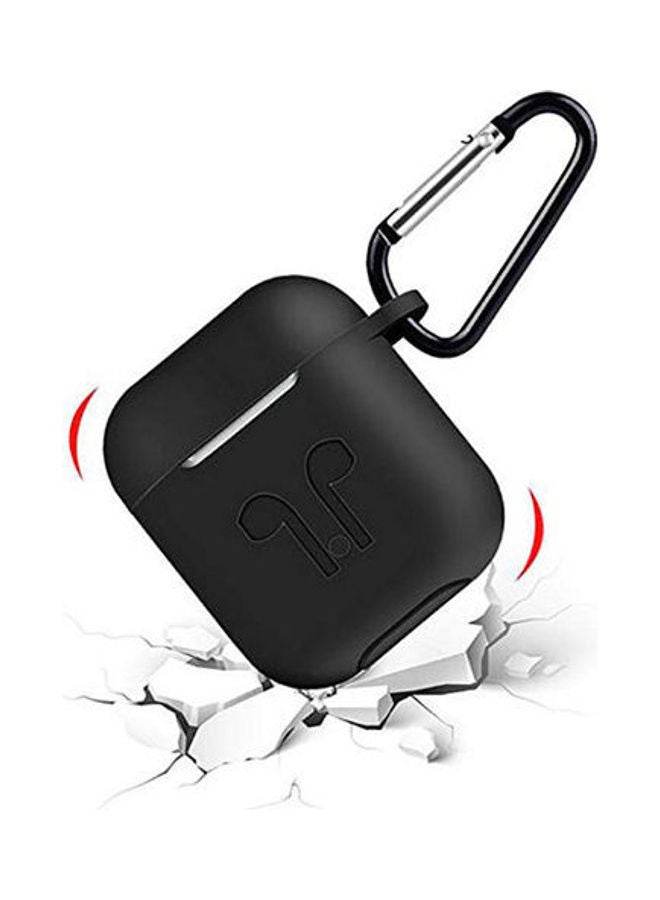 NIBEMINENT Bluetooth Silicone Case Cover Anti-Shock Protector With Portable Hook For Apple AirPods Black - Image 2