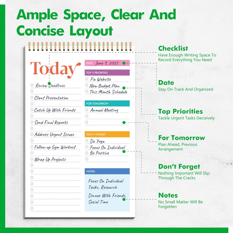 Gethelud To Do List Notepad, Daily Planner Notebook with 52 Tear-off Sheets, Undated Writing Organizer for Daily Tasks and Goal, Coiled Task Track Checklist Productivity Pad for Office, Classroom, Home, School - Image 2