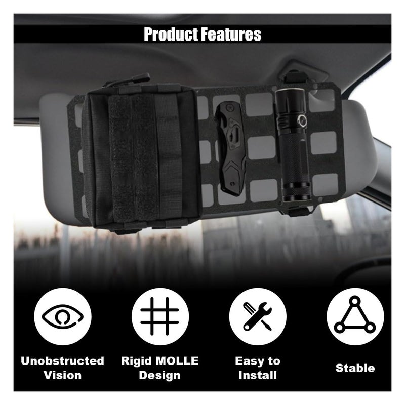 smilfuy Vehicle Rigid MOLLE Panel, Tactical Gear Car Sun Visor Organizer, EDC Pouch Tool Holster, Storage Holder Visor for Truck Equipment Mount Plate Modular Storage Shelf (Visor Panel) - Image 5