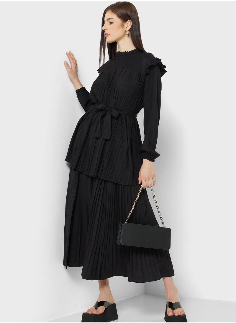 Khizana - Pleated Tunic With Belt - Image 1