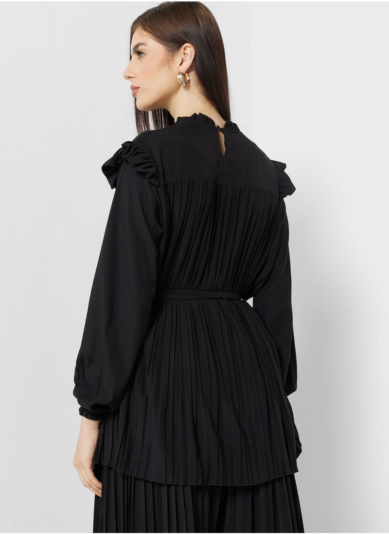 Khizana - Pleated Tunic With Belt - Image 1