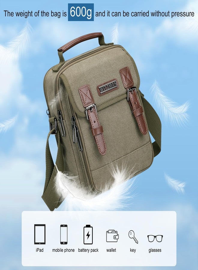 WITZMAN Canvas Crossbody Bag for Men Vintage Shoulder Bag Small Messenger Bag Man Purse for Traveling Work(A8015 Army Green) - Image 5