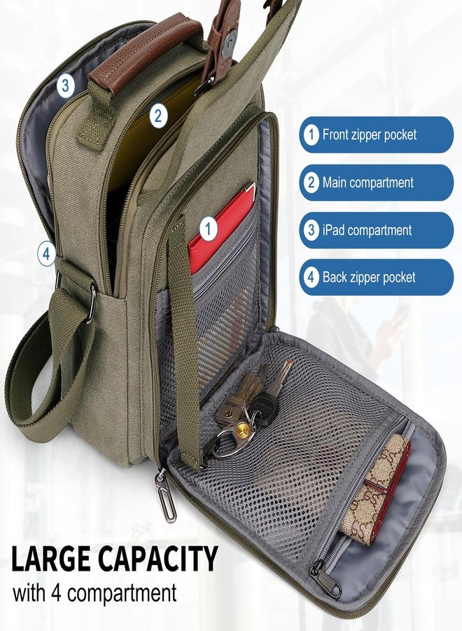 WITZMAN Canvas Crossbody Bag for Men Vintage Shoulder Bag Small Messenger Bag Man Purse for Traveling Work(A8015 Army Green) - Image 3
