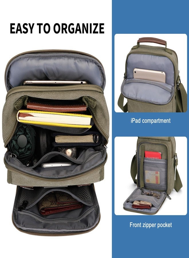 WITZMAN Canvas Crossbody Bag for Men Vintage Shoulder Bag Small Messenger Bag Man Purse for Traveling Work(A8015 Army Green) - Image 4