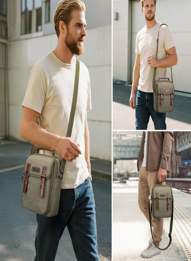 WITZMAN Canvas Crossbody Bag for Men Vintage Shoulder Bag Small Messenger Bag Man Purse for Traveling Work(A8015 Army Green) - Image 2