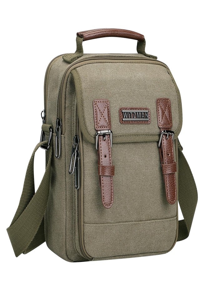 WITZMAN Canvas Crossbody Bag for Men Vintage Shoulder Bag Small Messenger Bag Man Purse for Traveling Work(A8015 Army Green) - Image 1